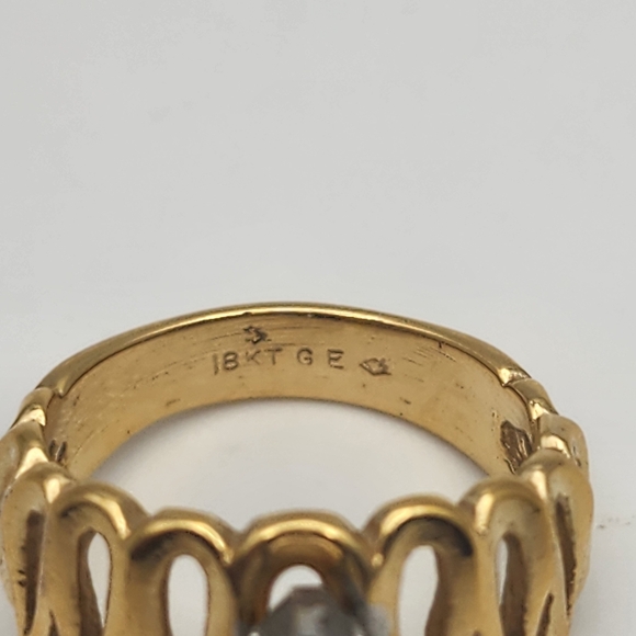 Vintage Vargas 18KT GE & Marquise Solitaire Rhinestone Ring (7.25) - Picture 7 of 9